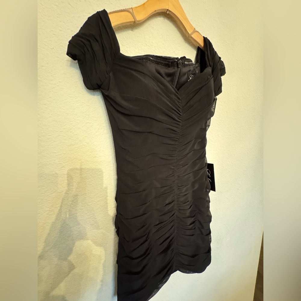 La Femme Black Off-Shoulder Mini Dress